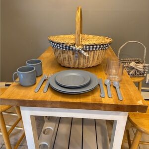 Rustic Adirondack Style Twig & Bark Picnic Basket with serving Utensils